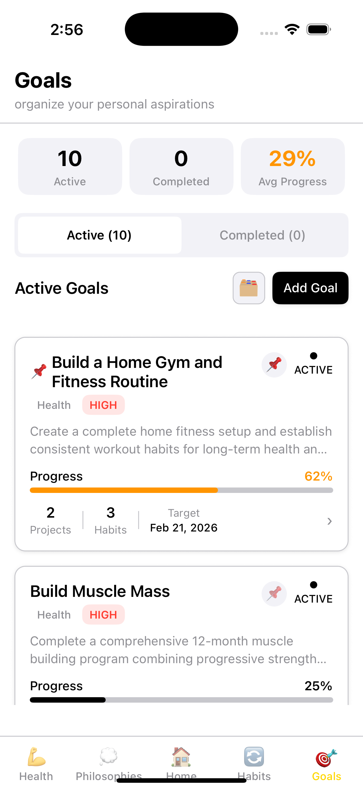 Goals List - Click folder icon to access templates